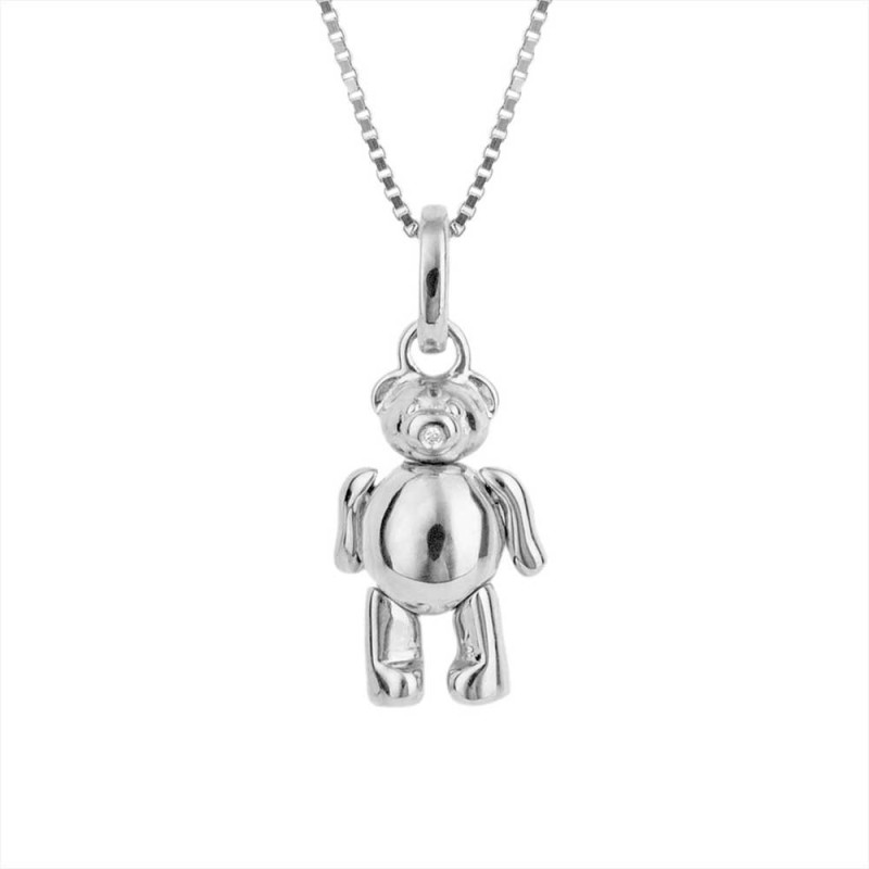 D for Diamond Sterling Silver Teddy Bear Pendant - P5299