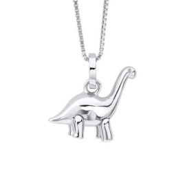 D for Diamond Sterling Silver Brontosaurus Dinosaur Pendant - P5358