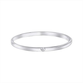 D for Diamond Sterling Silver Hinged Heart Bangle - B5482