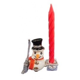 Saturno Sterling Silver & Enamel Snowman Candlestick - 13314