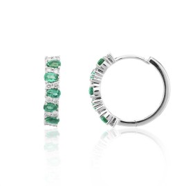 9ct White Gold Emerald & Diamond Hoop Earrings - 0.28