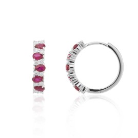 9ct White Gold Ruby & Diamond Hoop Earrings - 0.28