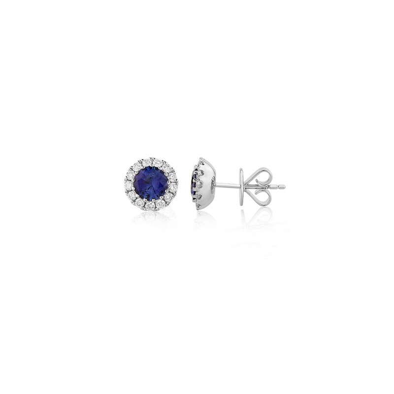 18ct White Gold Sapphire & Diamond  Earrings - S 0.85 D:0.20