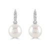 9ct White Gold Pearl & Diamond Drop Earrings - 0.07ct