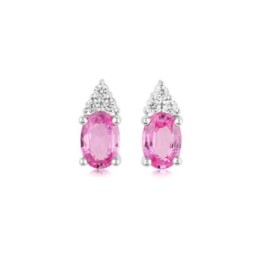 18ct White Gold Pink Sapphire & Diamond Earrings - S 1.13 D 0.10