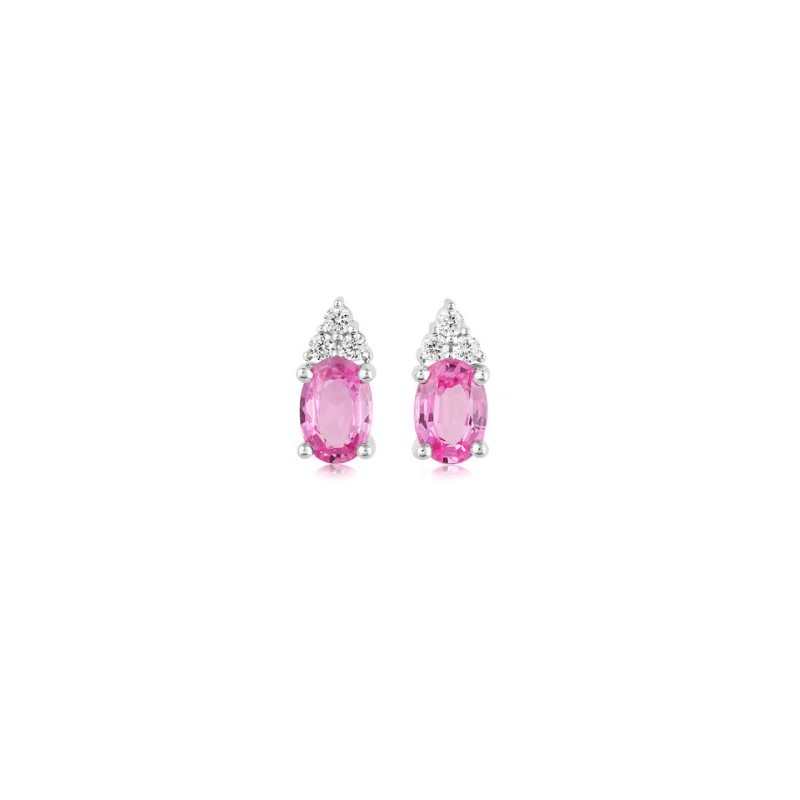 18ct White Gold Pink Sapphire & Diamond Earrings - S 1.13 D 0.10