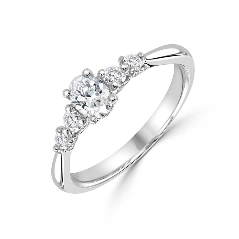 Platinum 5-stone Oval & Round Diamond Ring - 0.55ct