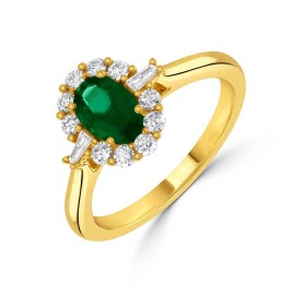 18ct Gold Emerald & Diamond Ring - E 0.71  D 0.36