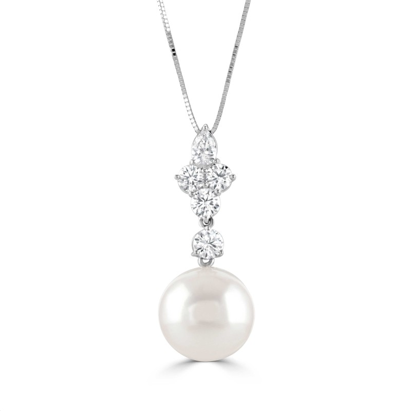 18ct White Gold Pearl & Diamond Pendant - D 0,70ct P 11.5mm.