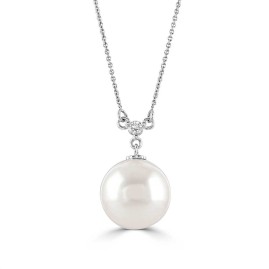 9ct White Gold Pearl & Diamond Necklet - 0.04ct