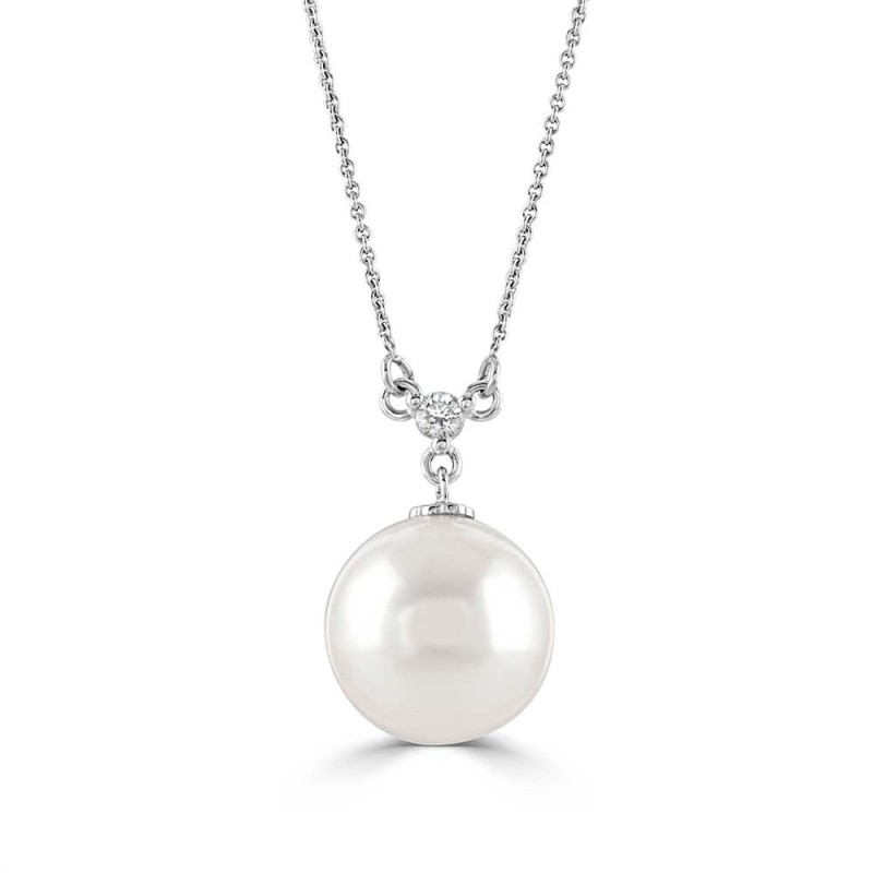 9ct White Gold Pearl & Diamond Necklet - 0,04ct