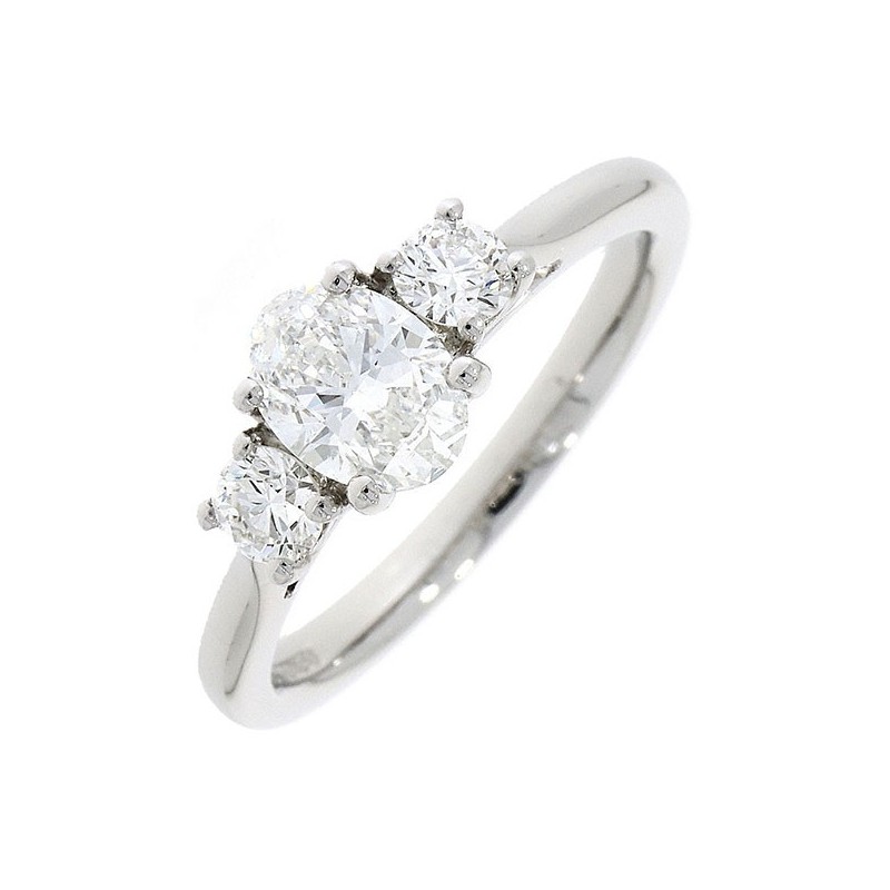 Platinum 3 Stone Oval & Round Diamond Ring - 0.73 + 0.36 F/VS1