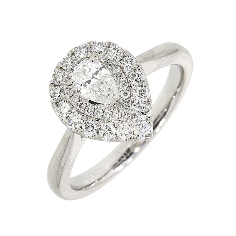 Platinum Pear-shaped Double Halo Diamond Ring 0.30 + 0.39 E/VS2