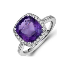 18ct White Gold Amethyst & Diamond Ring - A 3.72 D 0.28