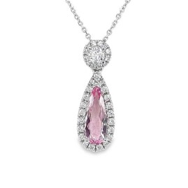 18ct White Gold Pink Morganite & Diamond Pendant - M 0.65 D 0.35