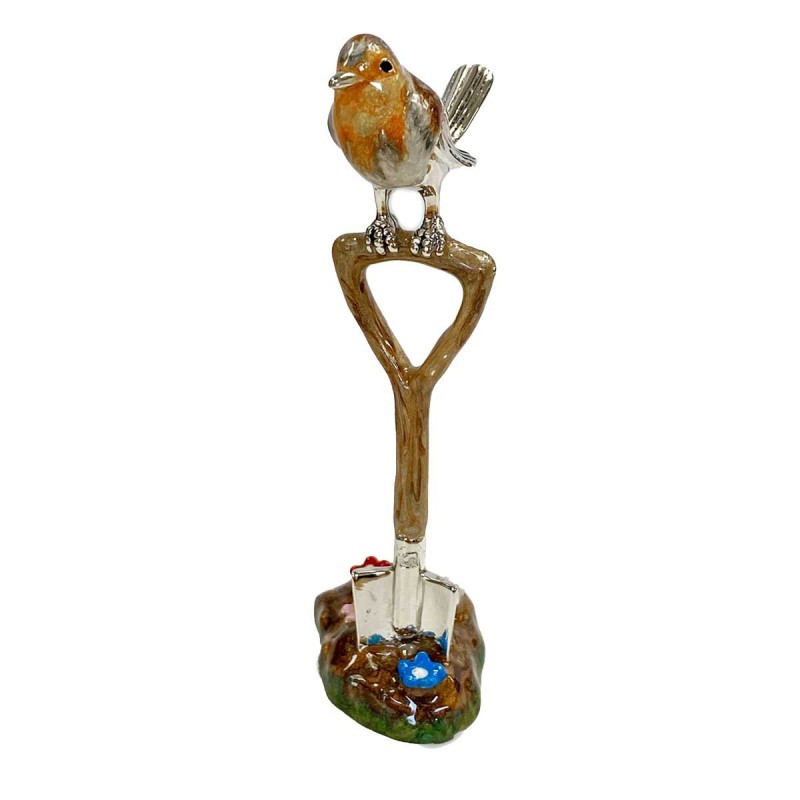 Saturno Sterling Silver & Enamel Robin on Spade Figurine - 13414