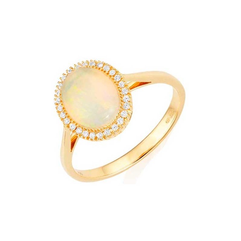 18ct Gold Ethiopian Opal & Diamond Ring - O 1.28 D 0.07ct