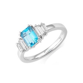 Platinum Aquamarine & Diamond Ring - A 0.97  D  0.46ct