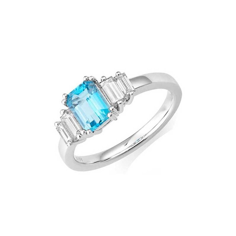 Platinum Aquamarine & Diamond Ring - A 0.97  D  0.46ct