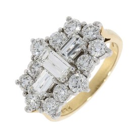 18ct Gold Crossed Baguette Diamond Cluster Ring - 2.95cts