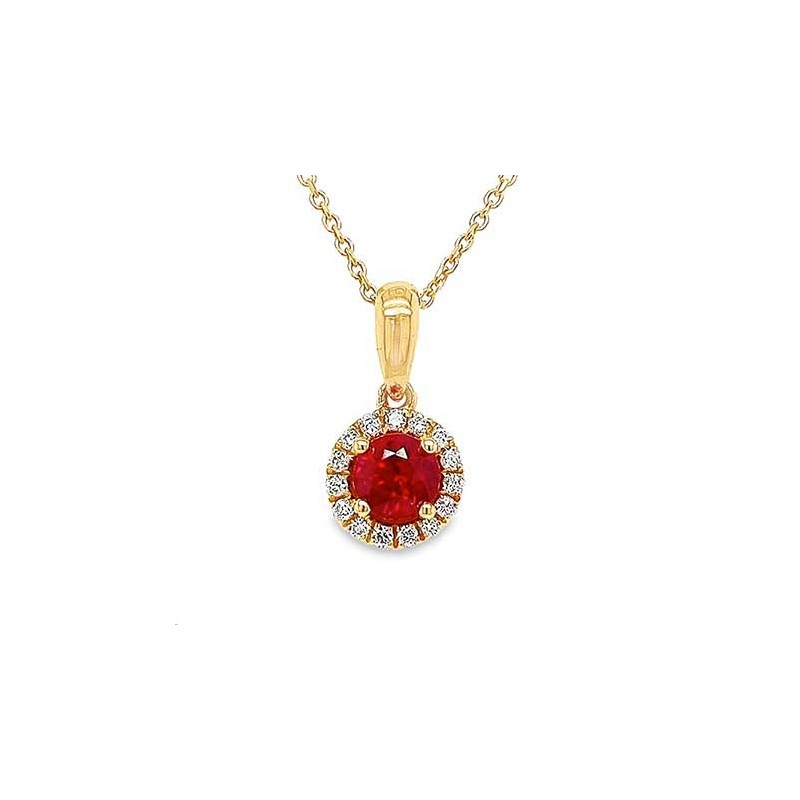 18ct Gold Round Ruby & Diamond Pendant - R 0.49 D 0.08ct