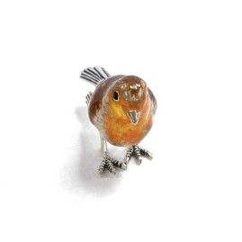 Saturno Sterling Silver & Enamel Robin - 12921M