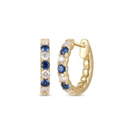 18ct Gold Sapphire & Diamond Huggy Hoop Earrings - S 0.32 D 0.33