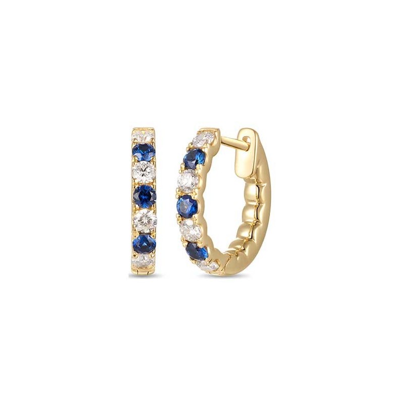 18ct Gold Sapphire & Diamond Huggy Hoop Earrings - S 0.32 D 0.33