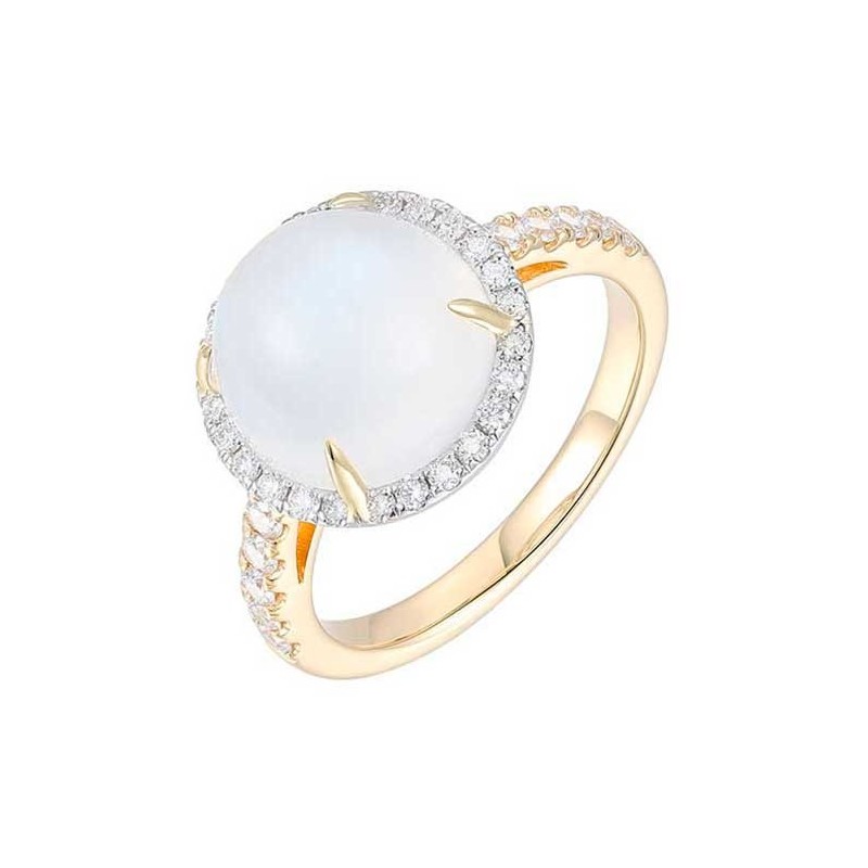 18ct Gold Cat's Eye Moonstone & Diamond Ring - M 5.30 D 0.46ct