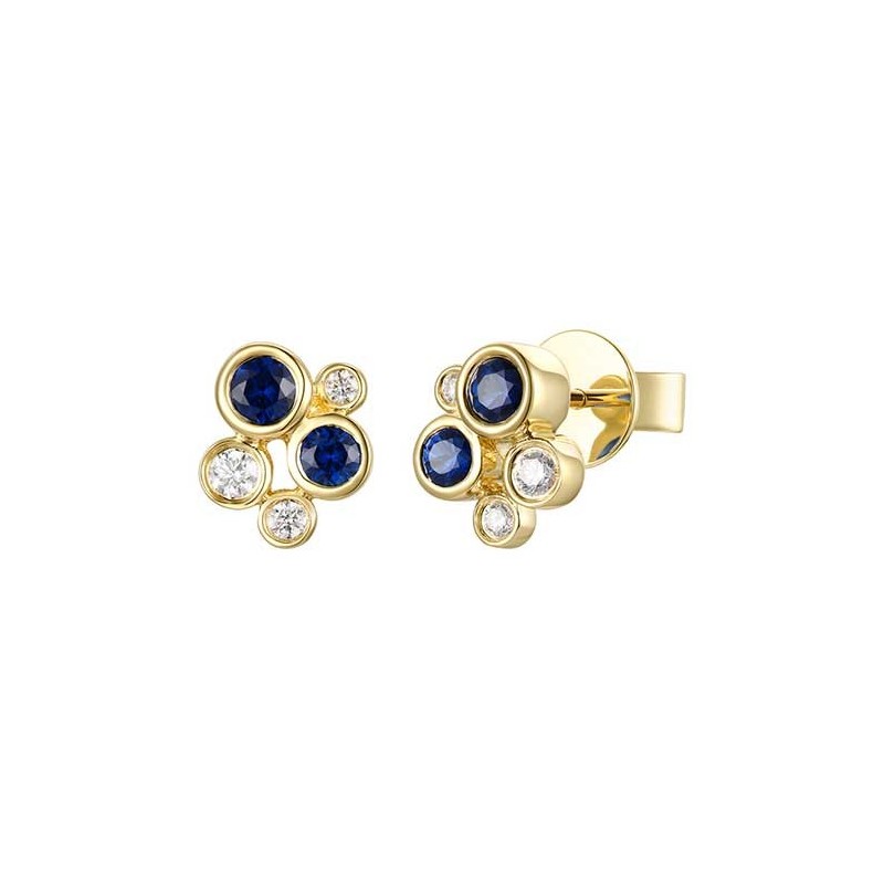 18ct Gold Sapphire & Diamond Bubble Style Earrings - S 0.35 D 0.14ct