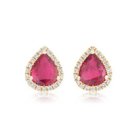 18ct Yellow Gold Ruby & Diamond Stud Earrings - R 0.96  D 0.14