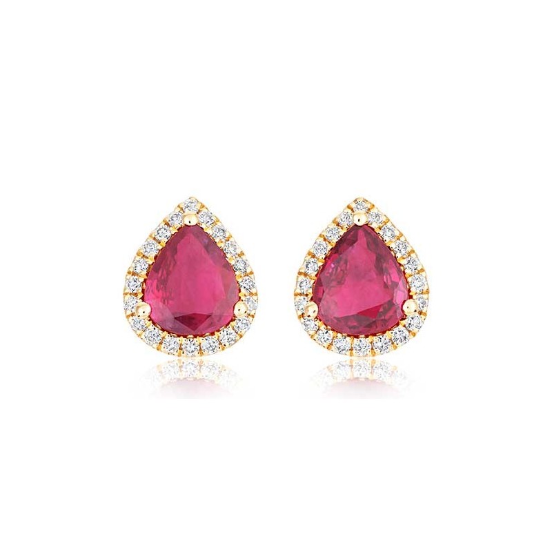 18ct Yellow Gold Ruby & Diamond Stud Earrings - R 0.96  D 0.14