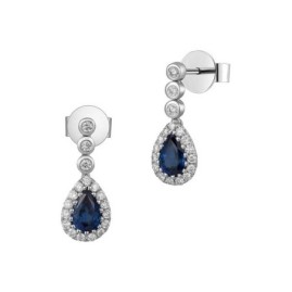 18ct White Gold Sapphire & Diamond Drop Earrings - S 1.20 D 0.41