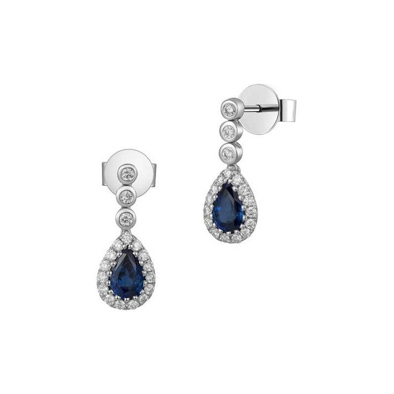 18ct White Gold Sapphire & Diamond Drop Earrings - S 1.20 D 0.41