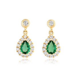 18ct Gold Emerald & Diamond Drop Earrings - E 0.21 D 0.17