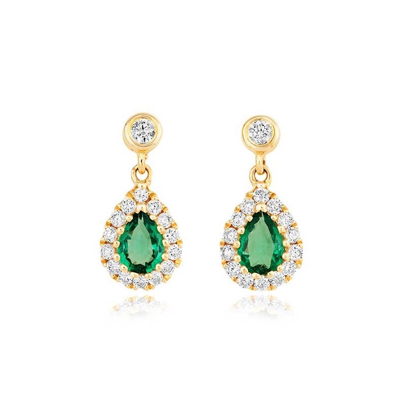 18ct Gold Emerald & Diamond Drop Earrings - E 0.21 D 0.17