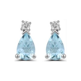 18ct White Gold Aquamarine & Diamond Earrings - A 0.70 D 0.06