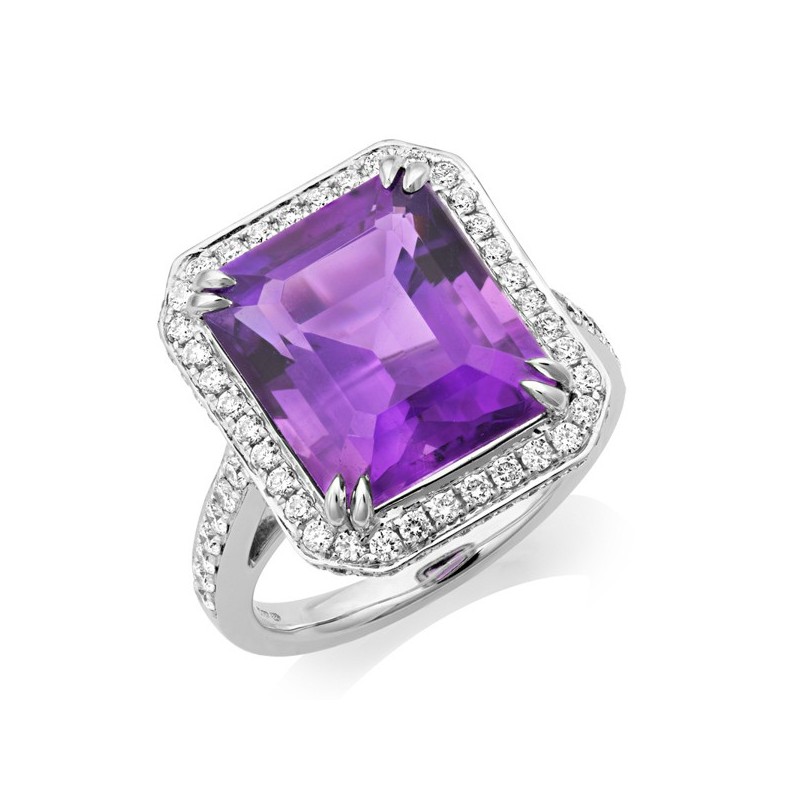 18ct White Gold Amethyst & Diamond Cocktail Ring