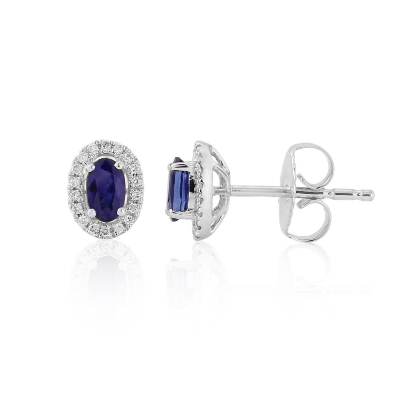 9ct White Gold Sapphire & Diamond Cluster Stud Earrings - 0.14