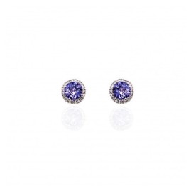 9ct White Gold Tanzanite & Diamond Halo Stud Earrings