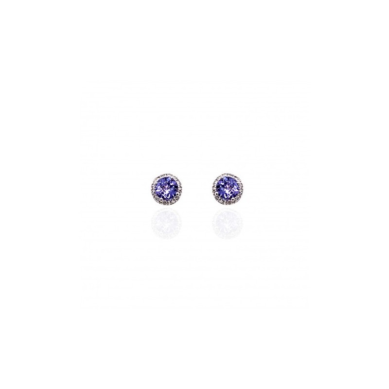 9ct White Gold Tanzanite & Diamond Halo Stud Earrings