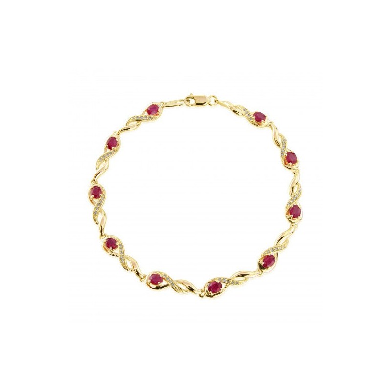 9ct Yelllow Gold Ruby & Diamond Bracelet - R 1.76 D:0.20