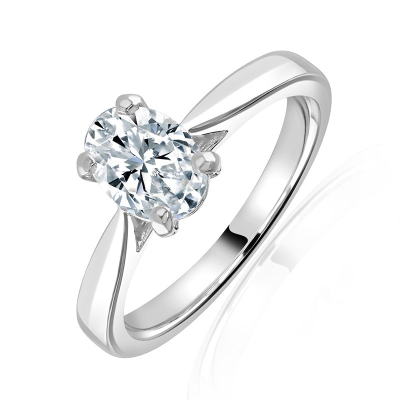 Platinum Oval Diamond Solitaire Ring - 0.90ct E/SI1