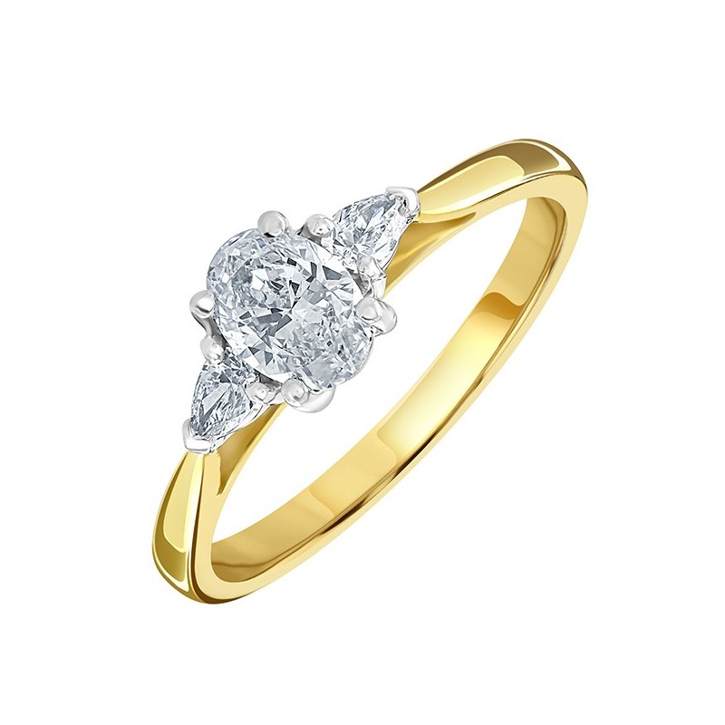 18ct Gold Oval & Pear Shape Diamond Ring - 0.50ct + 0.20ct F/VS1