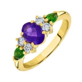 18ct Gold Amethyst,Tourmaline & Diamond Thistle Ring