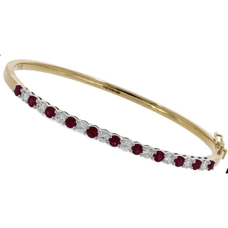 18ct Gold Ruby & Diamond Bangle - R 1.30 D:0.84