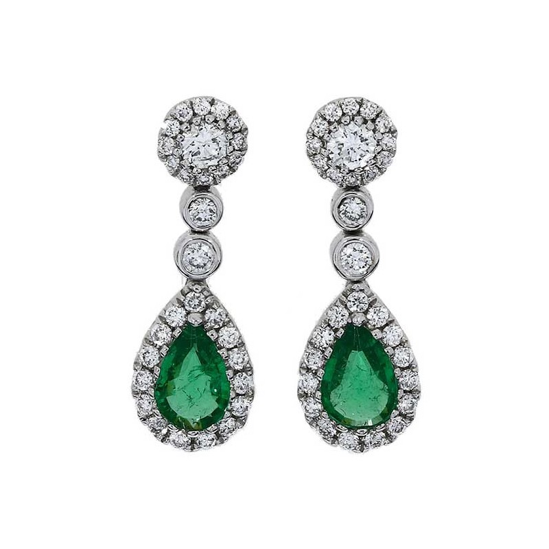 18ct White Gold Emerald & Diamond Drop Earrings E 0.48 D 0.48