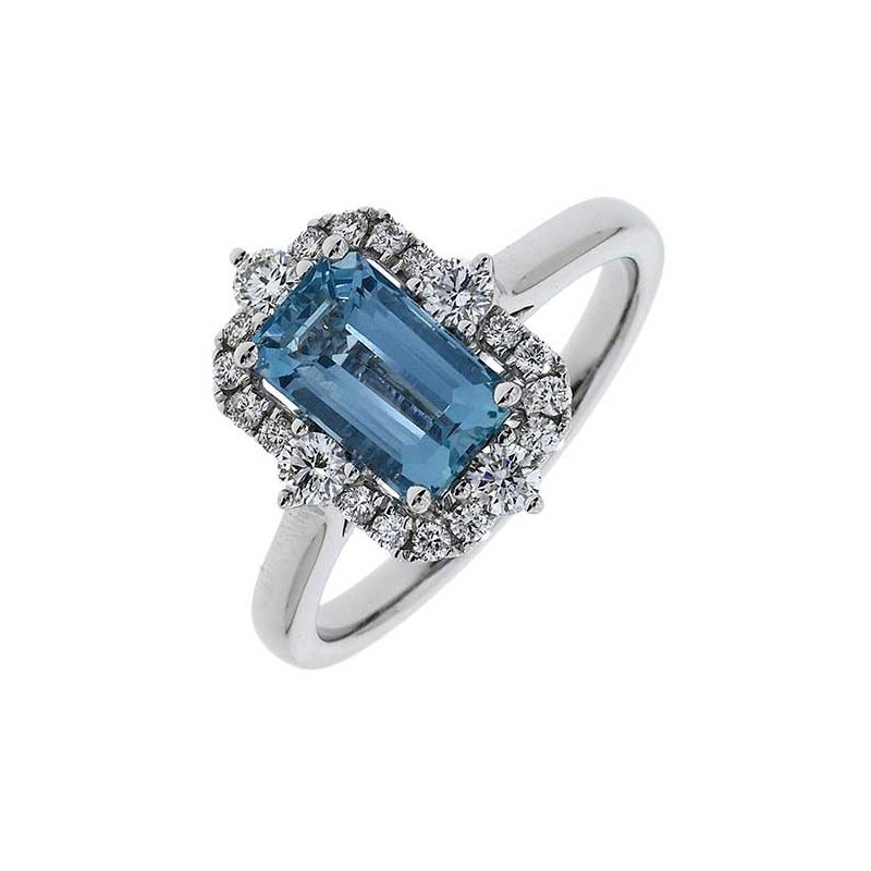 18ct White Gold Aquamarine & Diamond Dress Ring - A 1.15 D 0.39