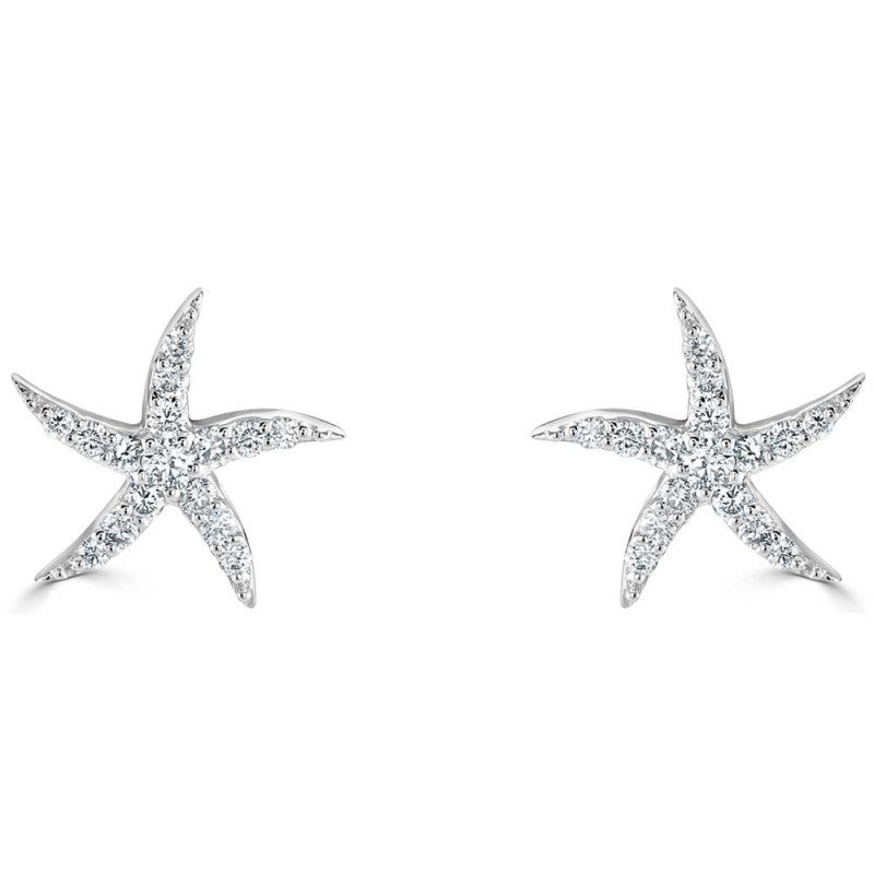 18ct White Gold Diamond Starfish Earrings - 0.19