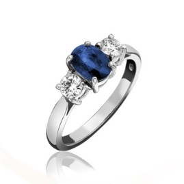 Platinum 3st Sapphire & Diamond Ring - S 1.12 D 0.30cts